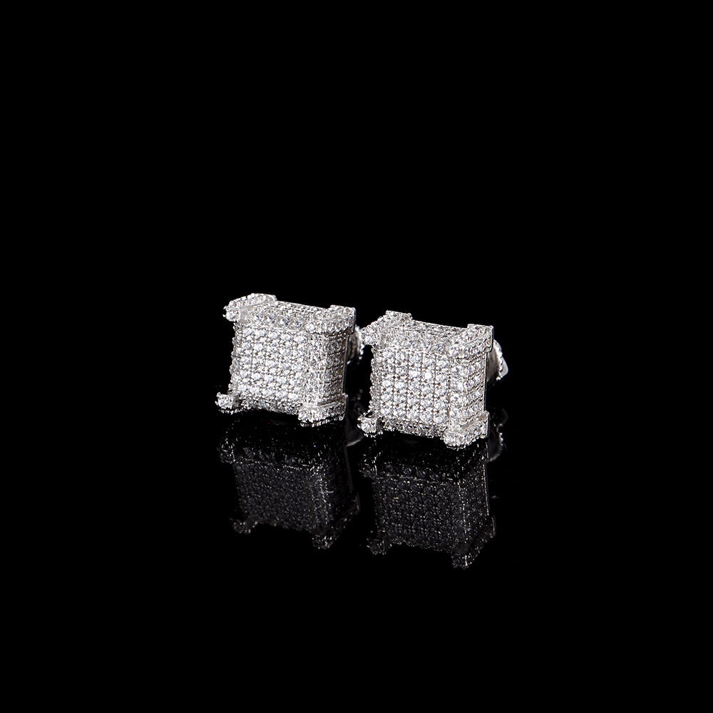Hip Hop Rock Fashion Jewelry Gold Plated For Women Micro Pave 3A Zircon Square Screw Back Earrings
