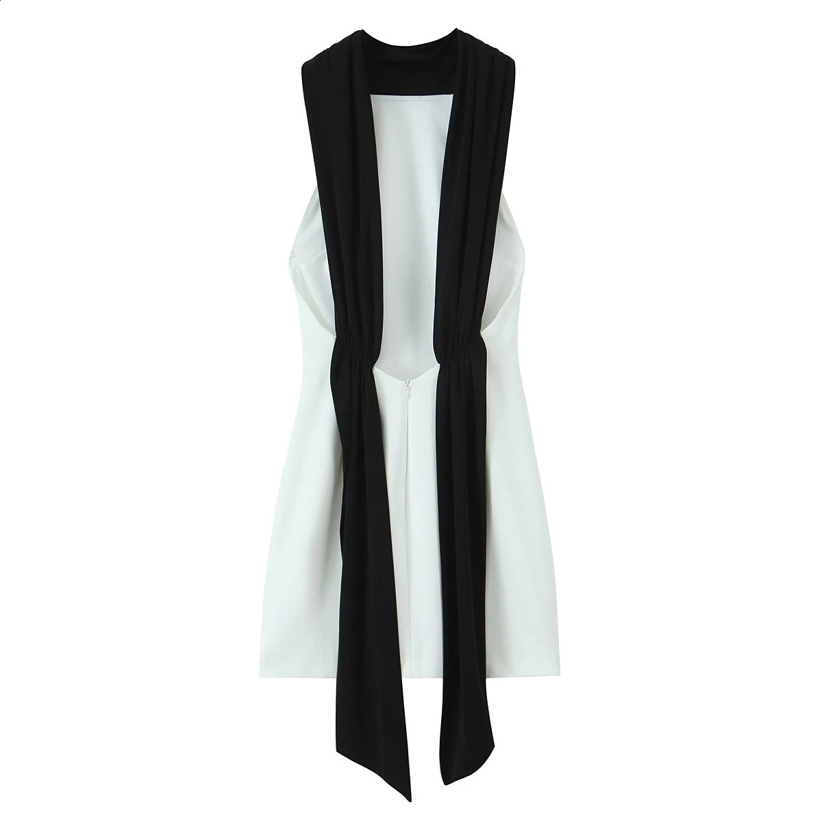 Spring 2025 womens clothing simple style weight loss splicing sleeveless round neck short skirt 250319