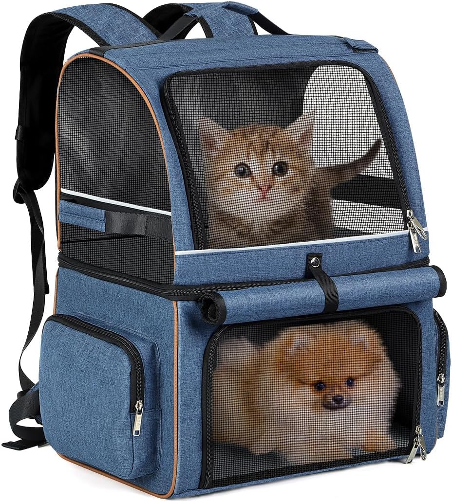 Double Layer Cat Backpack for 2 Cats Large Cats Transport Backpack Dog Backpack Foldable Pet Backpack for Cats Dogs up to 11 kg - Grey