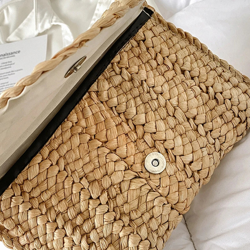 Corn Husk Weave Dinner Clutch Bag Womens Fashion Simple Solid Straw Large Purse Woman Summer Casual Vacation Ladies Wallet 2023 250317