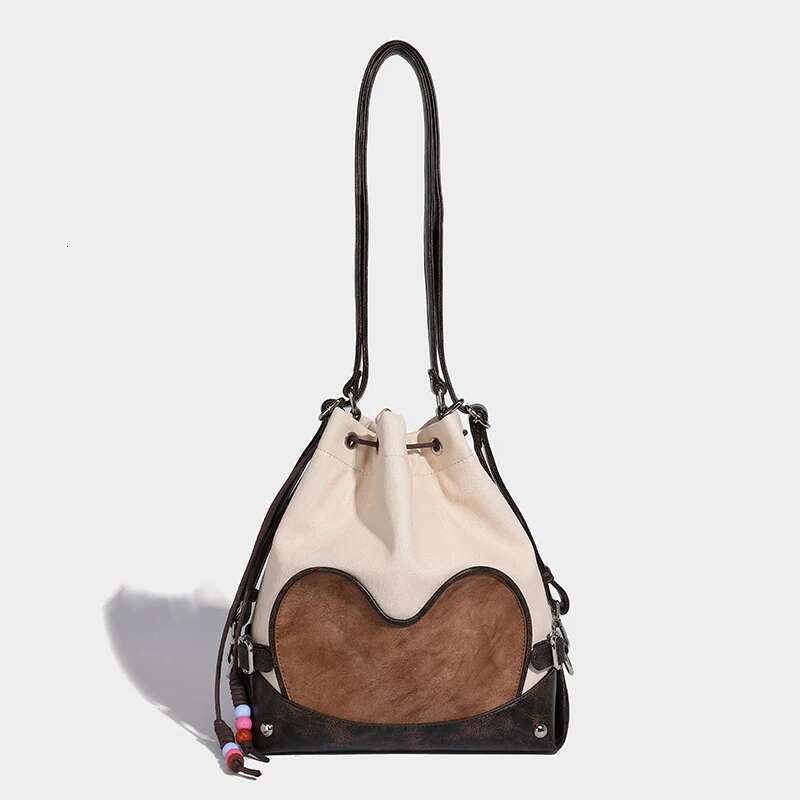 Splicing Drawstring Bucket Bags For Women Designer Handbag Purses 2025 New In Vintage Travel Backpack Commuting Shoulder