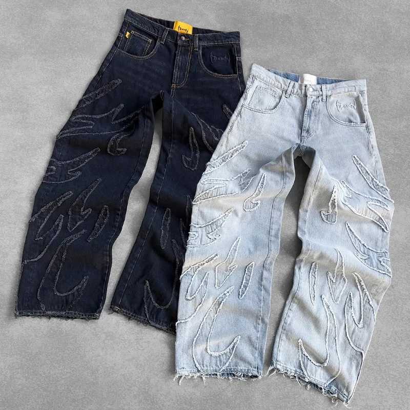 Y2K Baggy Jeans Vintage Gothic American Hip Hop Streetwear Patch Embroidery high quality Jeans Men Women Casual wide leg JeansT250319