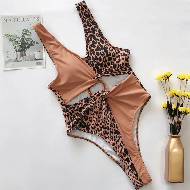 Sexy Leopard Swimwear Tummy Cut Out One Piece Swimsuit Female Tassel Bather Hollow Out Bathing Suit Swim Wear Lady 3880 250319