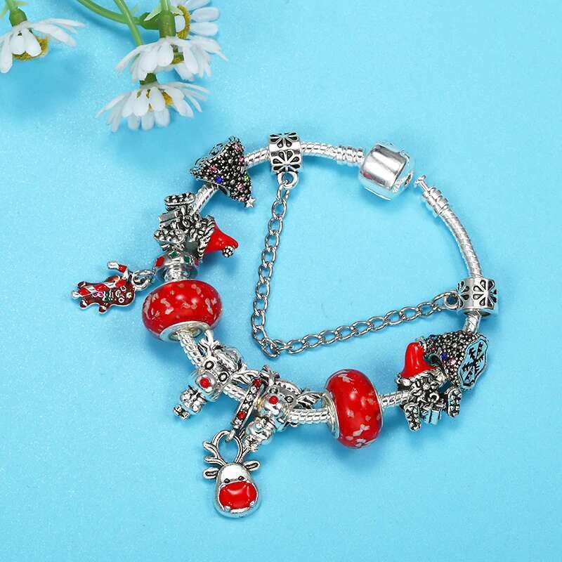Silver Color High-Quality Christmas Styles Charm Bracelet For Women Kids With DIY Elk Beads Bracelets Jewelry Gift Dropshipping