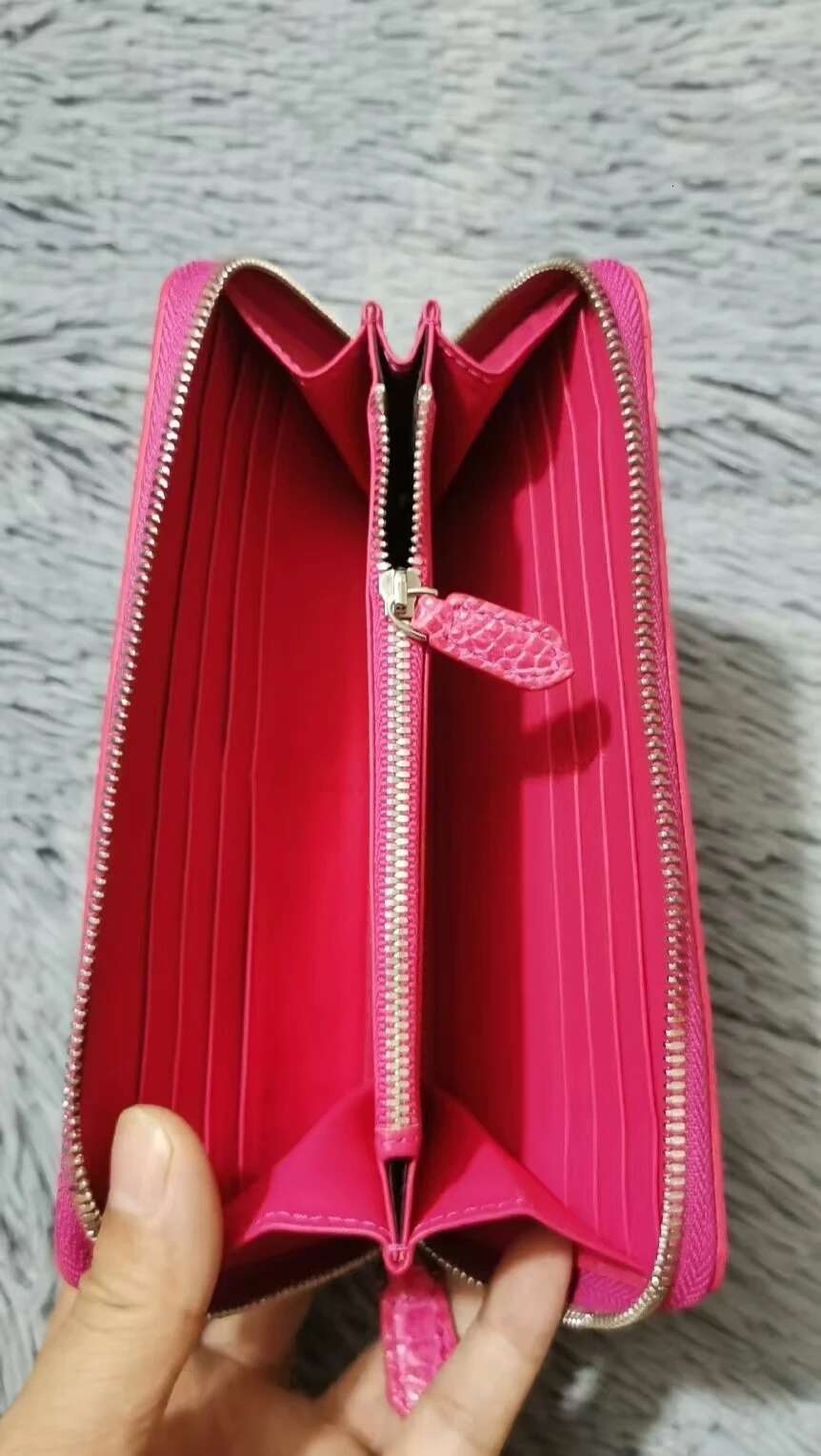 2024 New Crocodile Lady Wallet Genuine Leather Pink Long Purse Fashion Zipper Clutch 45