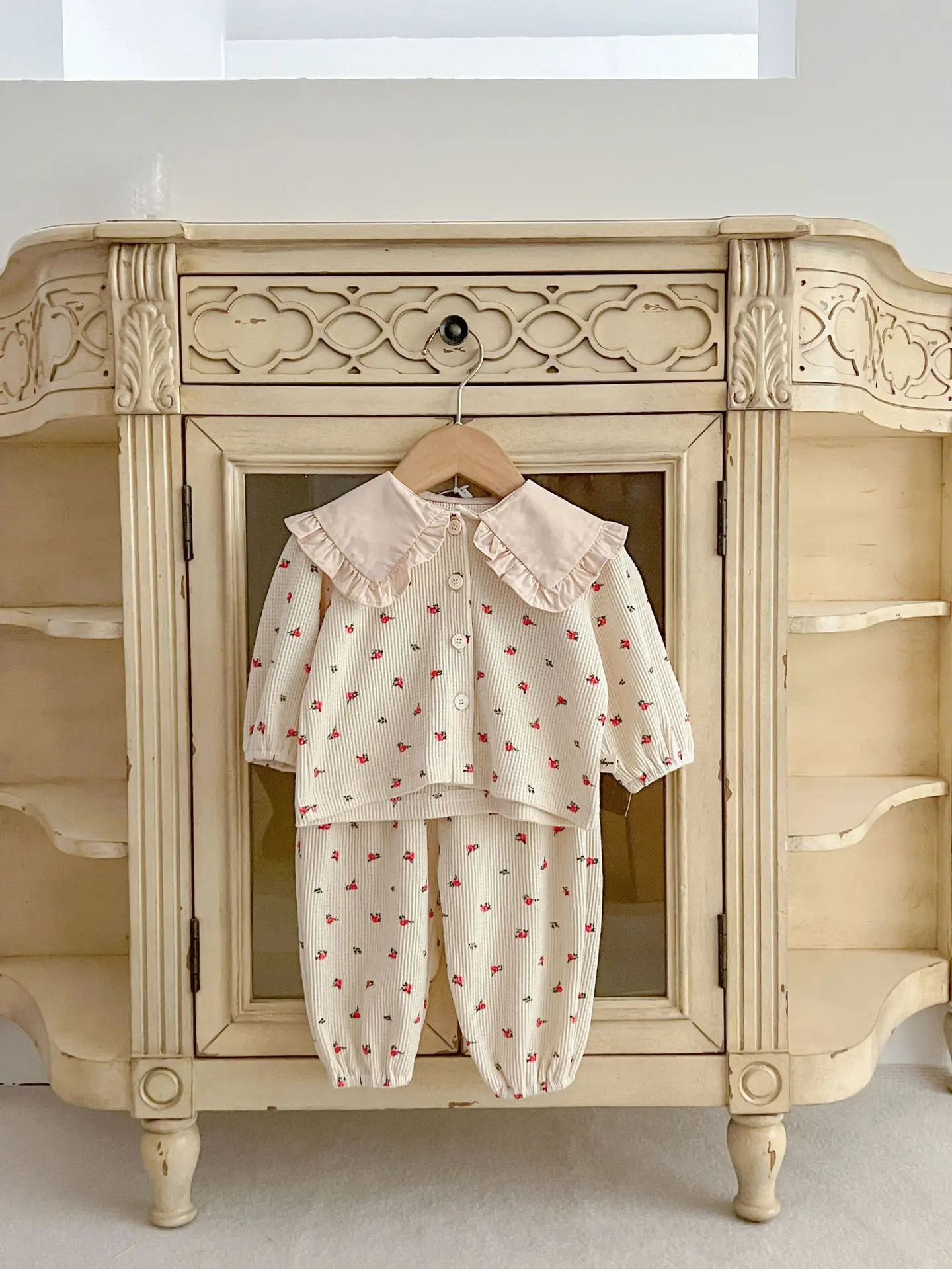 Spring Baby Girl Infant Korean Style Suit Printed Lapel Cute Floral Home Clothes Twopiece Set 250319
