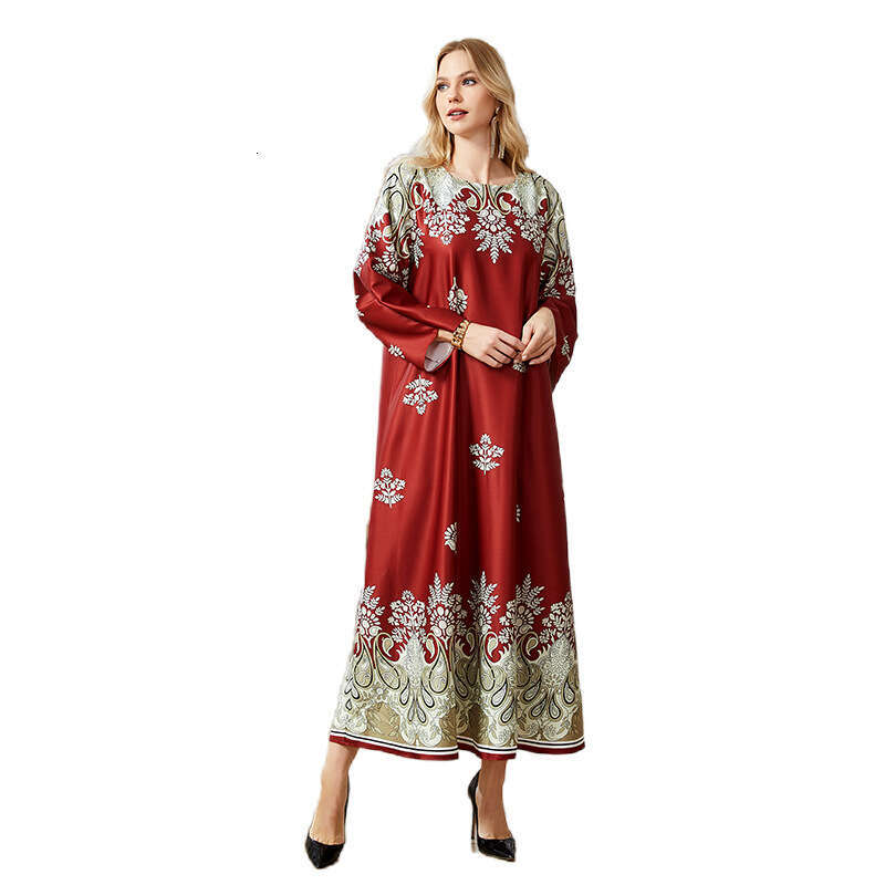 Muslim Women's Robe Summer New Printed Positioning Long Evening Dress