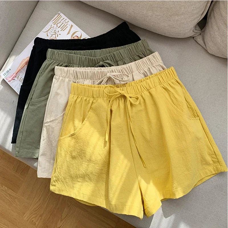 HELIAR Women Casual Linen Shorts Gym Workout Shorts Cotton Short Pants High Waisted Black Ladies Short Femme Shorts Sport Femme 250320
