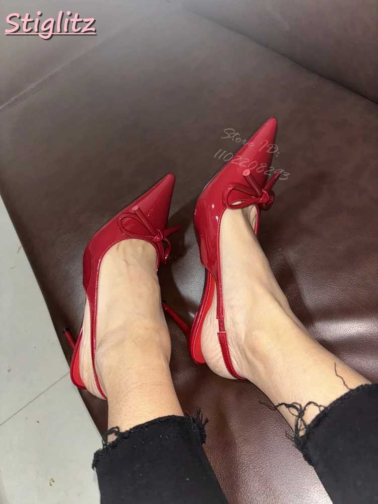 Sexy red dot toe pump knot shallow high H French slider - Me 2025 Wenfei dress shoes Y250319