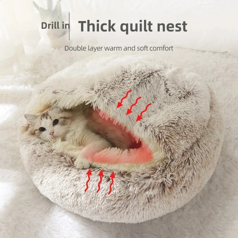 Autumn and Winter soft plush pet bed warm cold comforter nest Shell cat semienclosed 250312