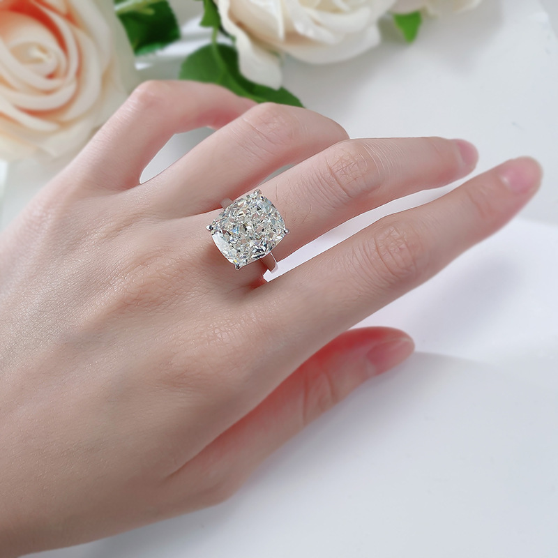 6CT Large Ice Cushion Shape White Moissanite Diamond Gemstones Party Wedding Rings Soild 100% 925 Sterling Silver Women Engagement Band Ring Gift