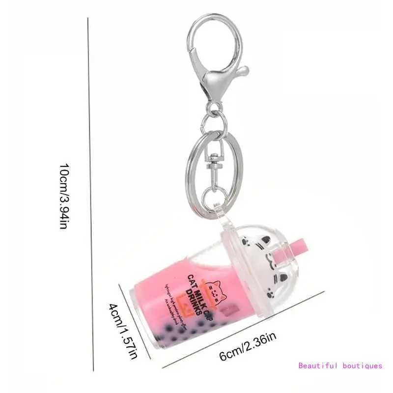 Cat Bubble Tea Pendant Handmade Acrylic Keychain Cartoon Milk Tea Keychain Jewelry Cute Bag Charm AccessoriesXJ250319
