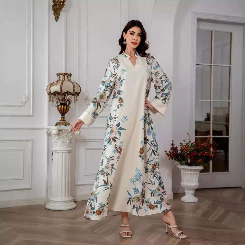 Sw0803 Muslim Women's Robe Dubai Fashion Printed Long Skirt Dress