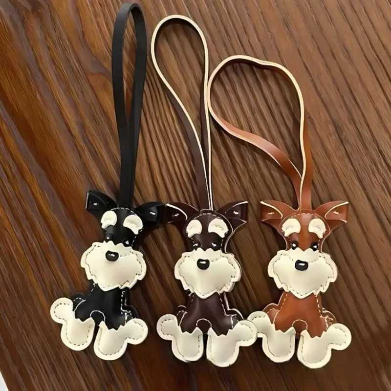Cartoon PU Animal Keychain Cute Schnauzer Keychain Female PU Leather Dog Pendant Keychain Backpack Pendant DecorationXJ250319