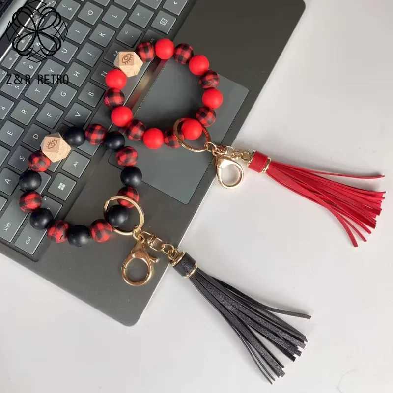 SilICONe Beads Key Chains With Tassel Wood Beads Keyring Multicolor Keychain Mobile Phone Wholesale Customized OrderXJ250319