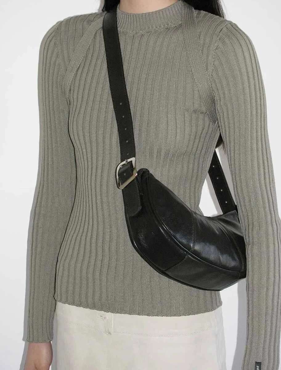 Wool Paloma New Women's Brand Cowhide Curved Moon Underarm Single Shoulder Crossbody Bag