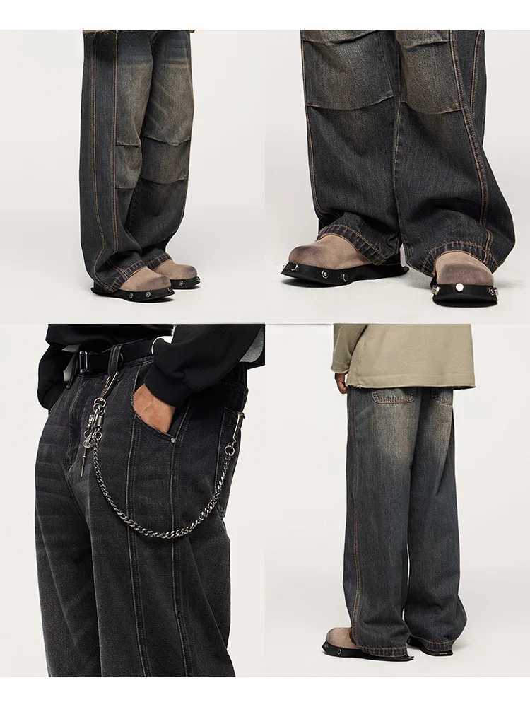 Mens jeans Baggy Casual Straight Autumn and winter Wide leg Pants New in High Street fashion Make old Retro Trousers for menT250319