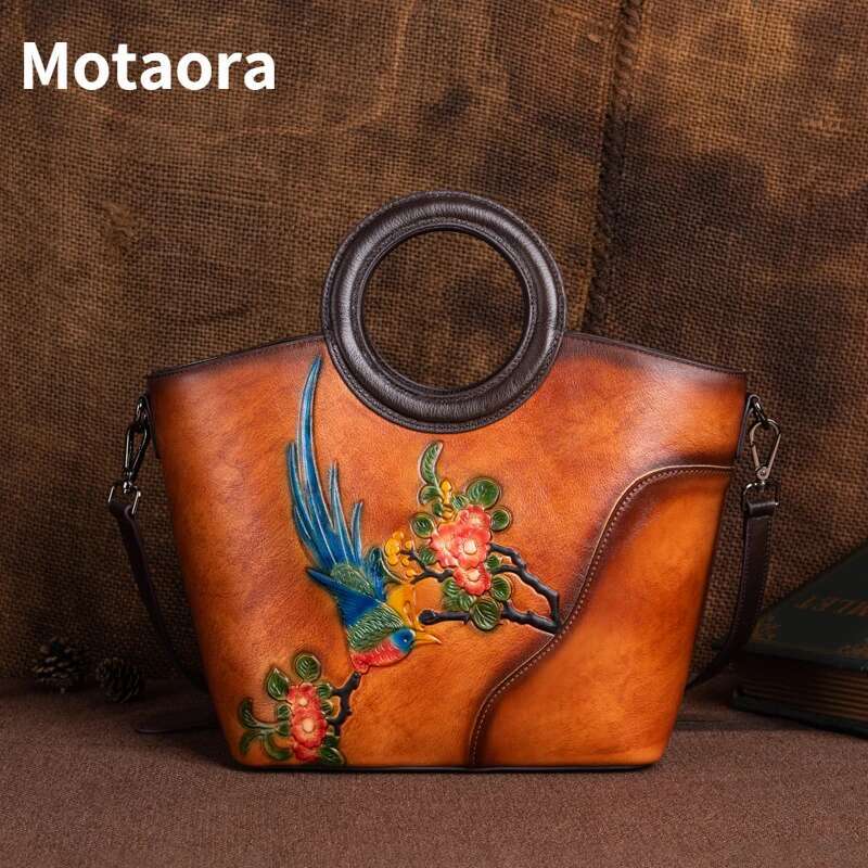 MOTAORA Vintage Emed Cow Leather Handbags Women Bag Fashion Female Handbag Real Cowhide Large Capacity Ral Shoulder Bags