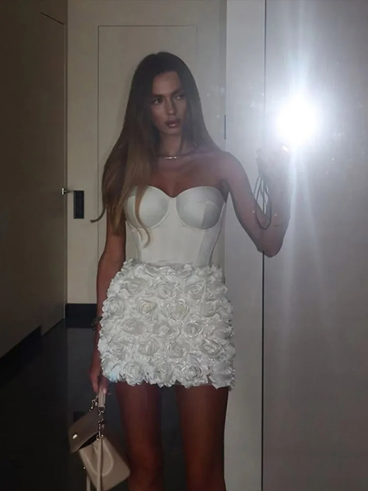 3D Flower Short Wedding Dress for Women White y Lace Top Back Mini Bridal Customized Evening Party Vestidos 250317