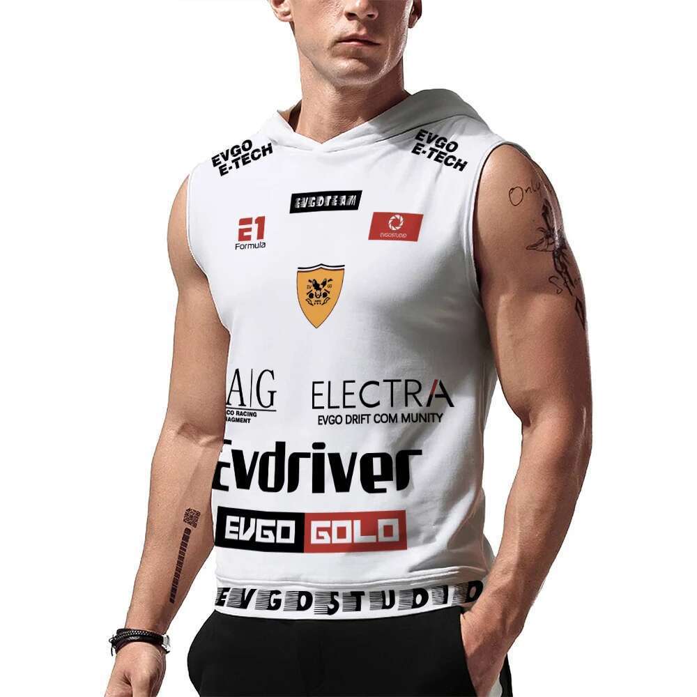 Men's Wide Hooded Sweater, 3D Printed E1 Letter Pattern, Quick Drying, New Sleeveless Sweater for Fashionable Outdoor Sports