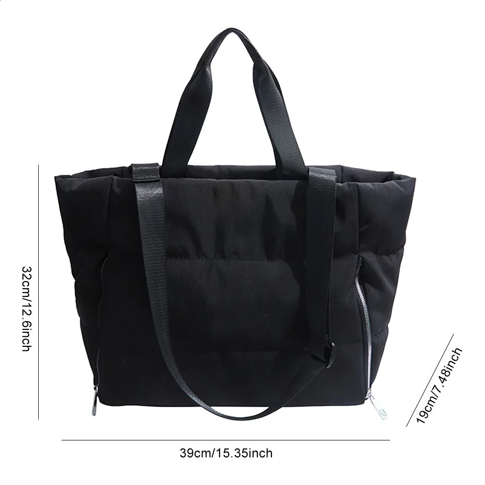 Women Quilted Shoulder Bag Large Capacity Casual Padded Bag Solid Color Puffy Shoulder Bag Female Travel Bag 250319