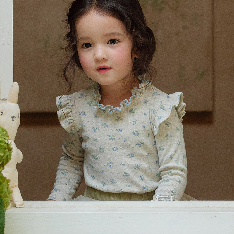 Ddmyshoesvip Spring Strawberry Shan Korean Children S And Girls Lace Collar With Small Flying Sleeves Floral Stretch Base Top