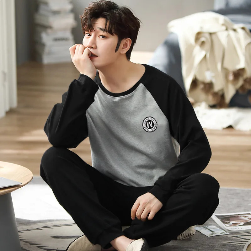 Spring and Autumn 2 pairs of pajamas mens sports long sleeved loose casual home set 250319