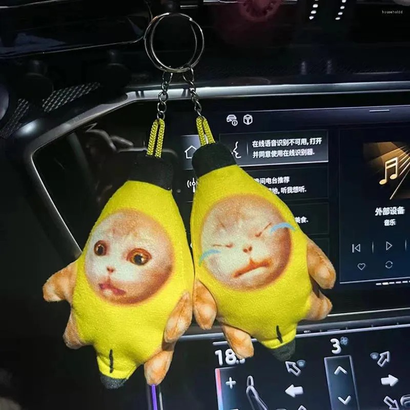 Funny Banana-Cat Plush Keychain - Cute Cry Face for Bags & Cars