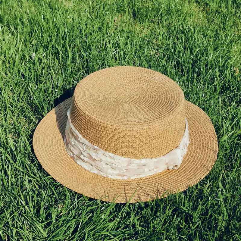 Women straw hat beach hat spring French straw fedora hat short brim top hat sun hat solid Flat bucket hat basin hat summer caps 250320
