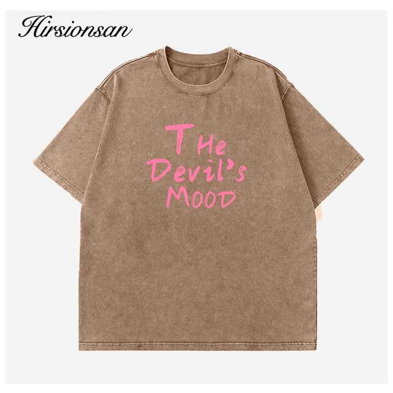Hirssionsan Pickled T-shirt Womens Retro Cotton T-shirt Street Clothing Soft Mineral T-shirt Girls Loose Letter Printed Top Y2kT250320