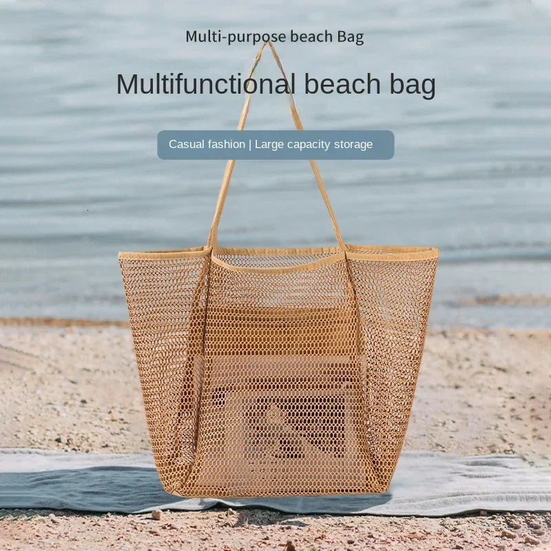 1pc Womens Multi Pockets Suitable for Outing Travelling Beach Mesh Bag Tote Large Bag Mesh Bag Swimming Bag R250320