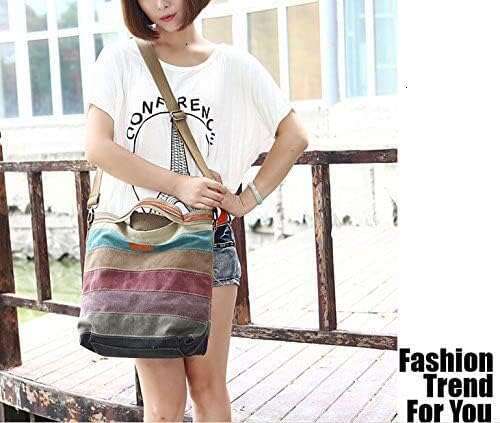 Canvas Handbag Multi-Color Striped Lattice Cross Body Shoulder Purse Bag Tote-Handbag for Women
