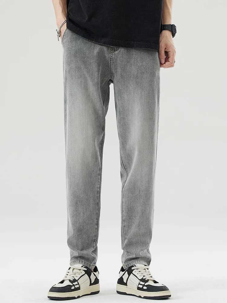 Thin and straight Lyocell mens summer new soft breathable elastic casual and fashionable Korean gray blue denim mens TrouserT250319