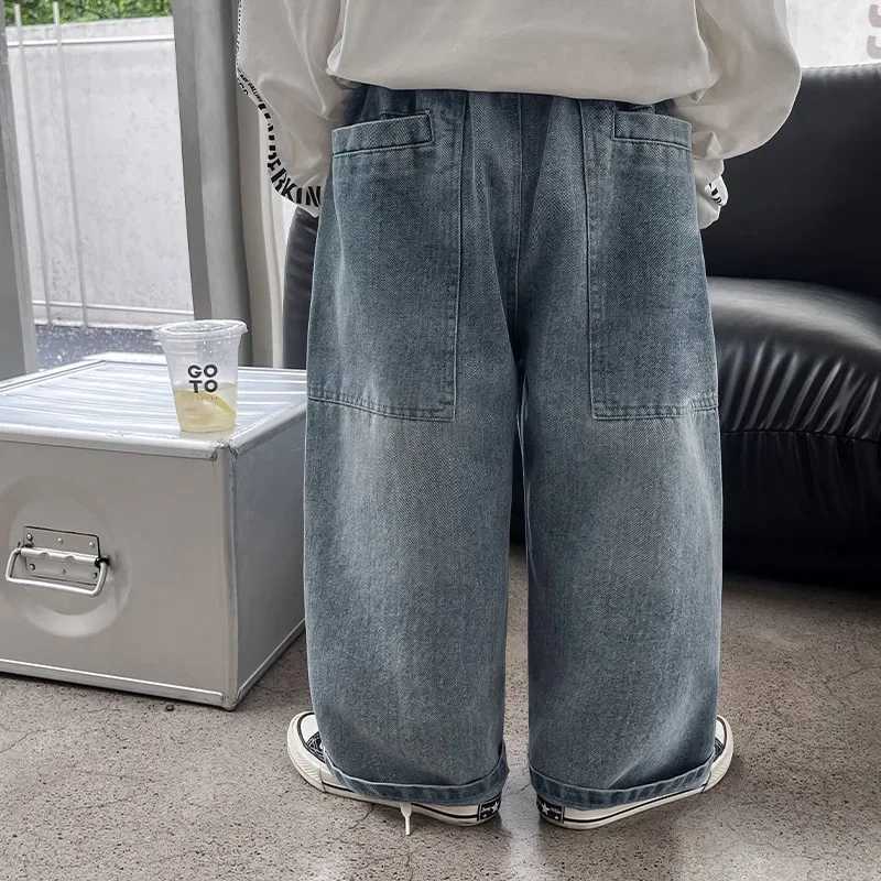 2025 Autumn New Kids pants Fashion solid color Childrens straight jeans Boys loose casual denim TrousersT250326