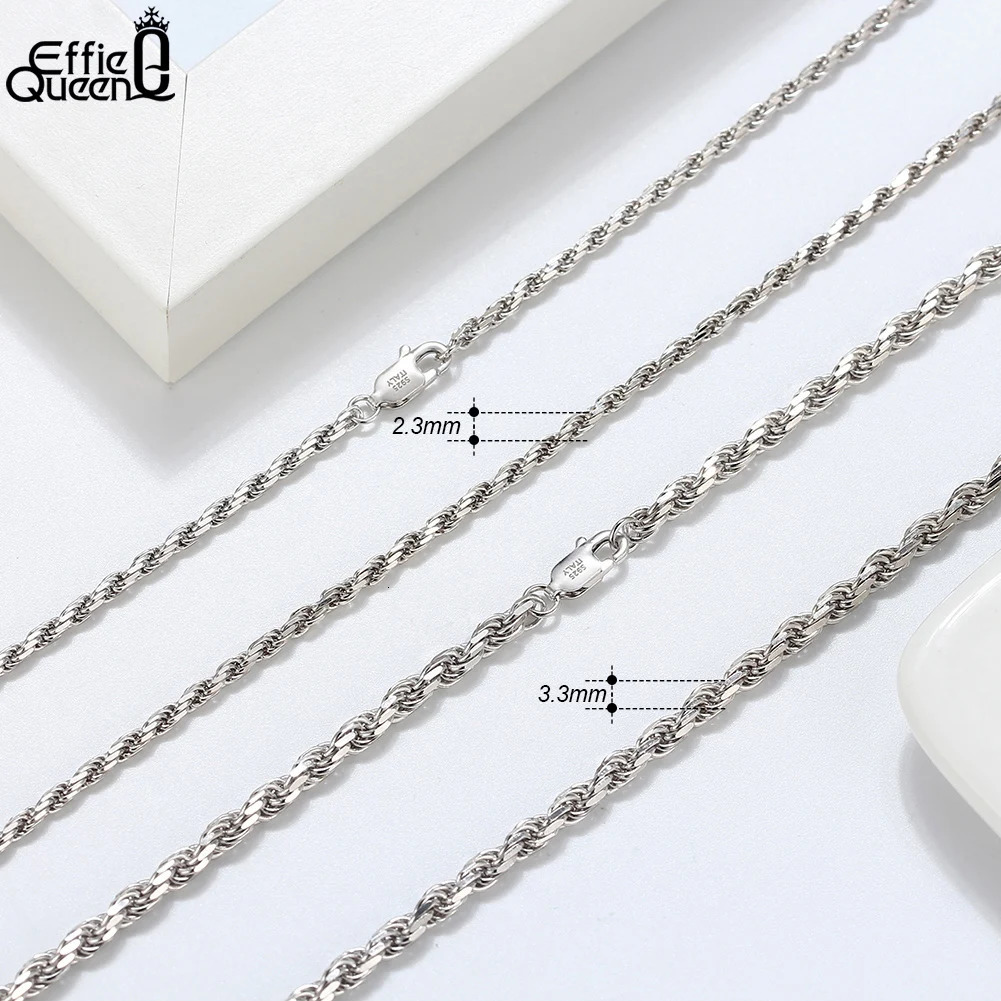 Effie Queen Genuine 925 Sterling Silver Italian Diamond-Cut Rope Chain Necklace for Women Men 18K Gold Twist Chain Jewelry SC29 250318