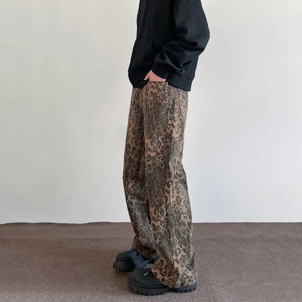 Leopard Jeans Retro Y2k Fashion Loose Street Clothing Casual Trouser 2024 Summer Young Wide Leg Grunge Kpop Original JeansT250319