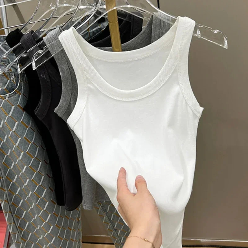 Solid Color Basic Ribbed Knited Tank Top Women 2025 Summer Vintage Sleeveless Camis 90s Cool s Streetwear Green Soft Tees 250320