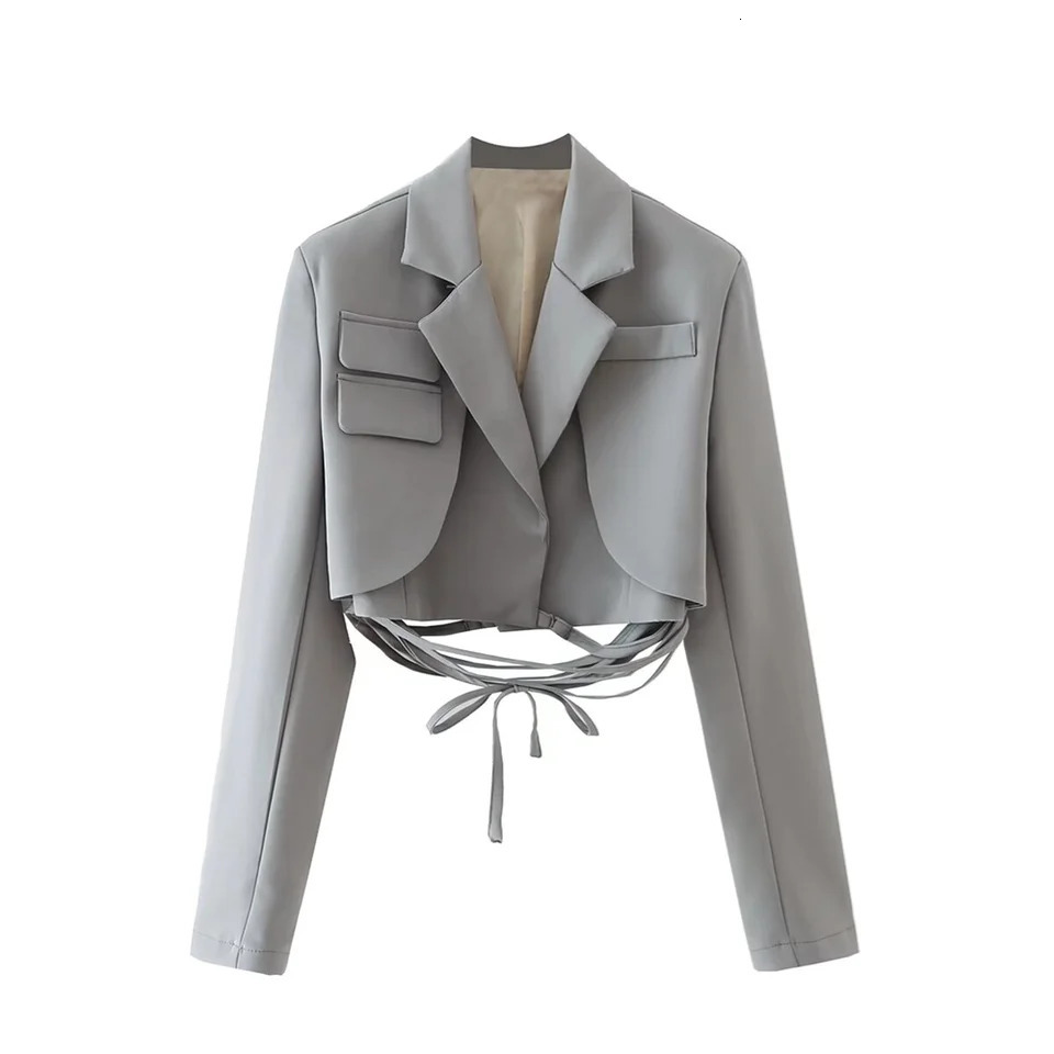 PB ZA Autumn Womens Clothing Temperature Submission Simple and Versatile Solid Color Long Sleeve Short Rope Jacket 250314