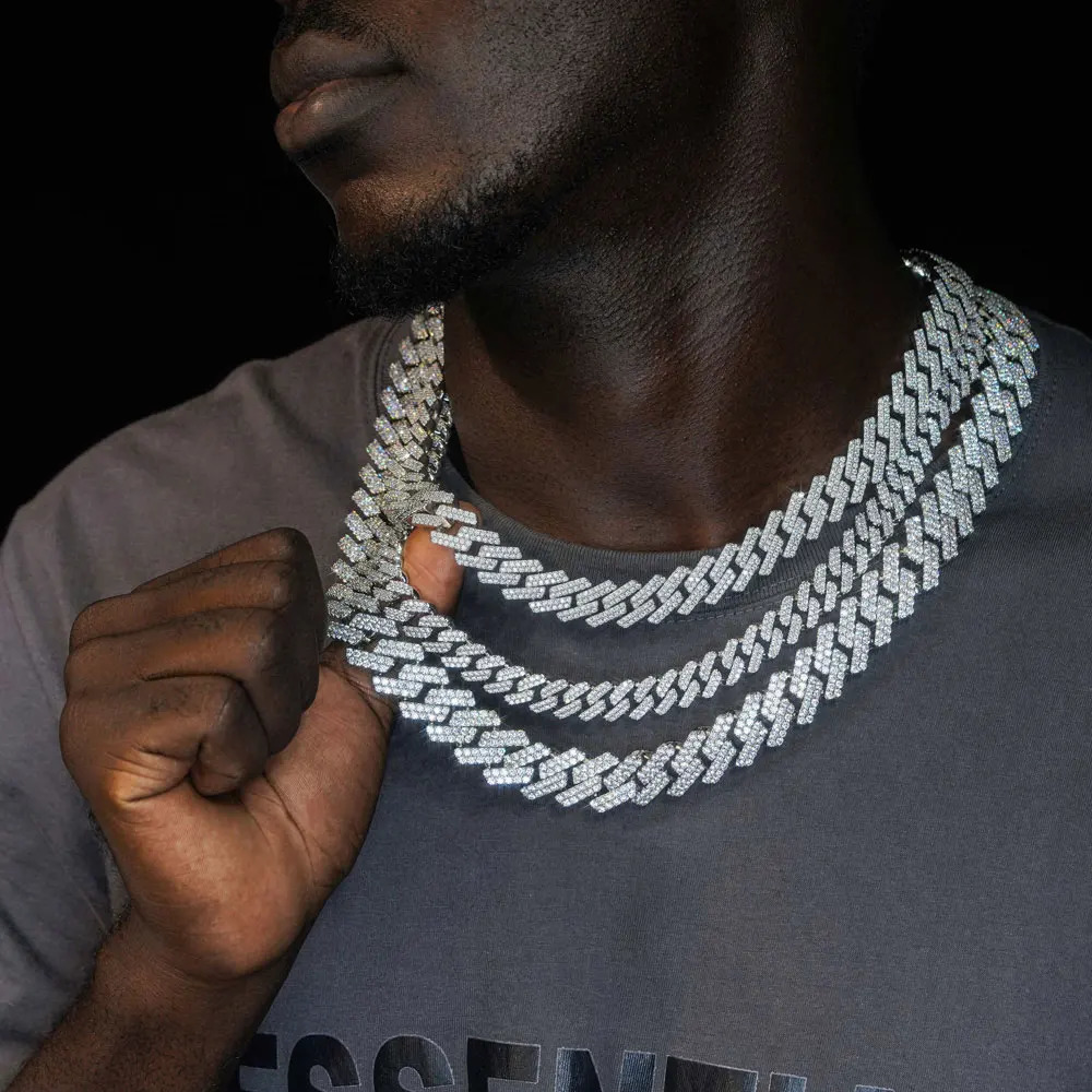 Iced Out 10-20mm Mens Miami Cuban Link Necklace Hip Hop CZ Cubic Zirconia Bling Prong Cuban Chain 250318