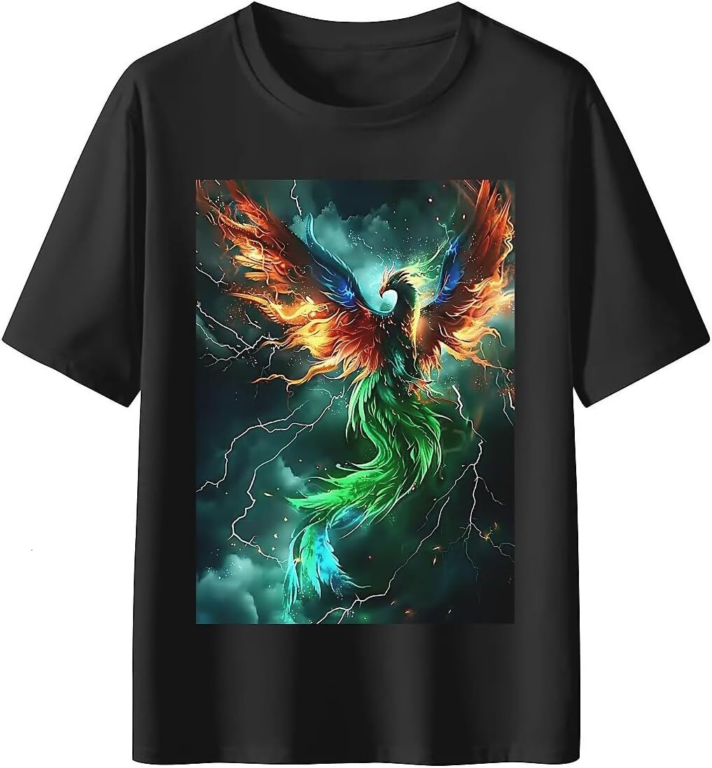 T shirt for Mens Mens Novelty T-Shirts Graphic 2D Print Summer Short Sleeve Colorful Phoenix Shirts Tshirt Graphic Tee Casual Tops Clothes Short sleev