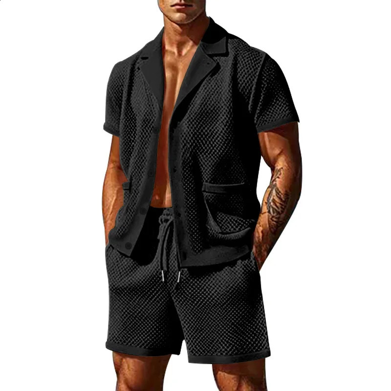 mesh breathable cold casual set thin mens short sleeved two-piece set 250314