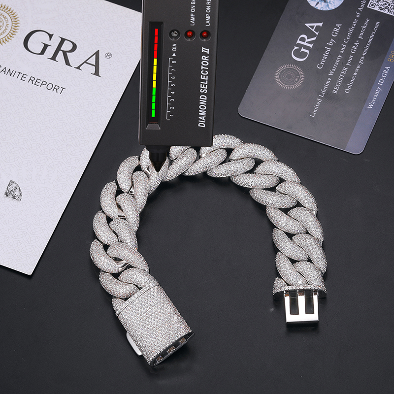 Fine Jewelry VVS1 D Color Moissanite Bracelet Cuban Chain 925 Silver Bracelet For Men Hip Hop Jewelry Gift