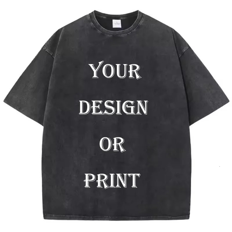 100% Cotton Washed Tshirt Customized Printed T Shirt Retro Top DIY Your Like Po or Fashion Custom Unisex 250320