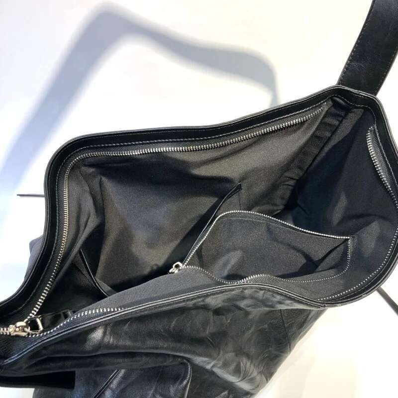 Natural Leather Large Crossbody Bags Women Shoulder Trendy Handmade Head Layer Cowhide Pleated Hand Grip Patterned Tote Bag