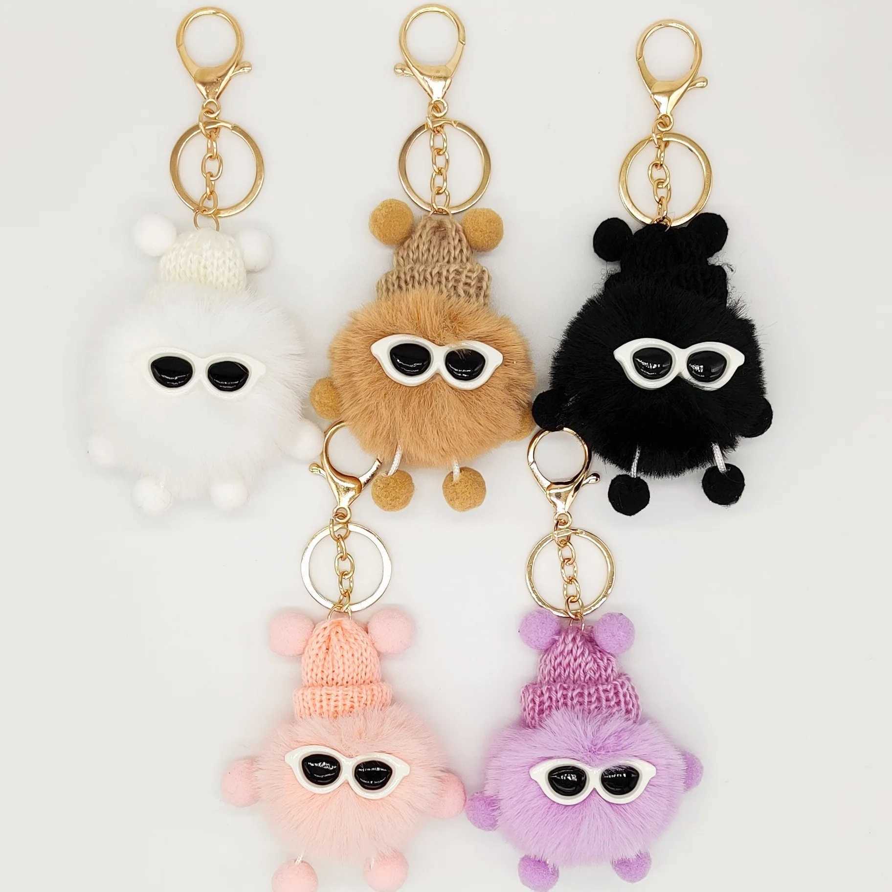 Plush small coal ball keychain cute black gray pink mink pendant creative bag car metal keychain girl boy lover lanyard giftXJ250319