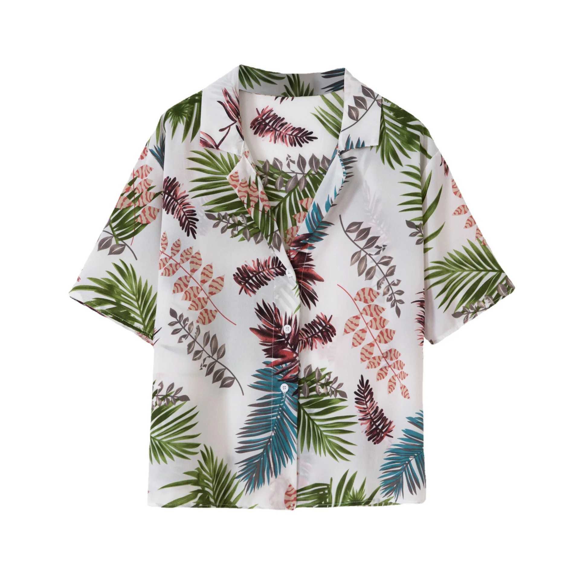 Mens street fashion summer daily shirt Hawaiian cartoon print casual loose shirt short sleeved beach loose top M250318
