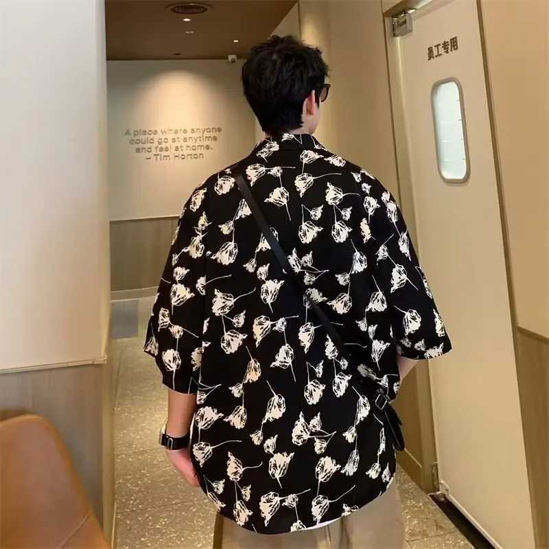 140KG beach shirt Hong Kong style summer mens or womens short sleeved clothing fashion printed ice silk coat couple shirt M250320