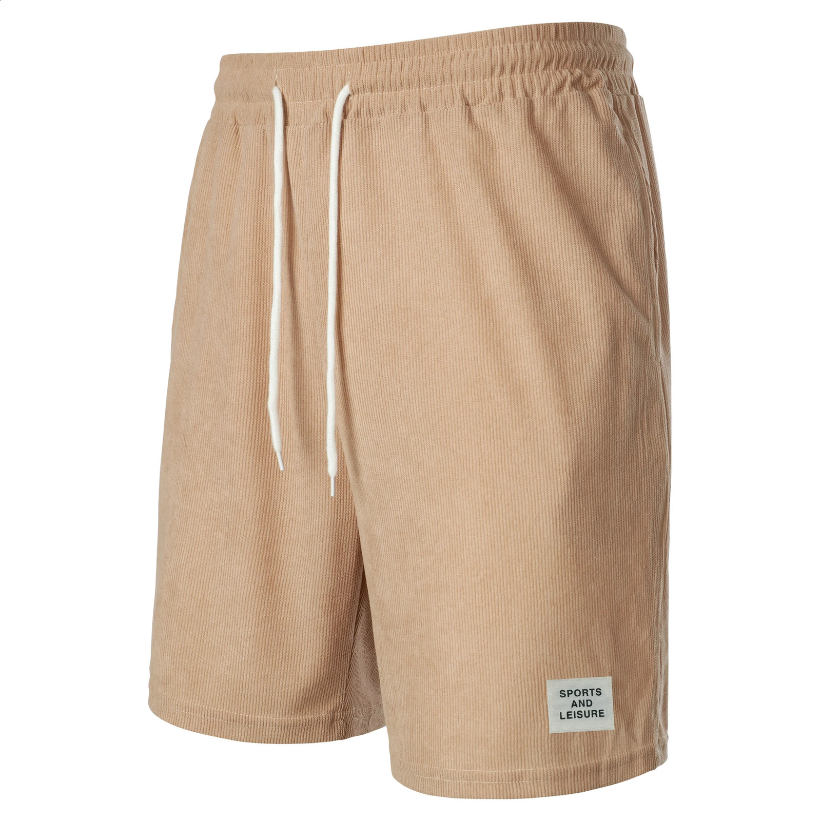 Summer solid color laceup sweatpants corduroy simple quarter shorts mens casual pants 250312