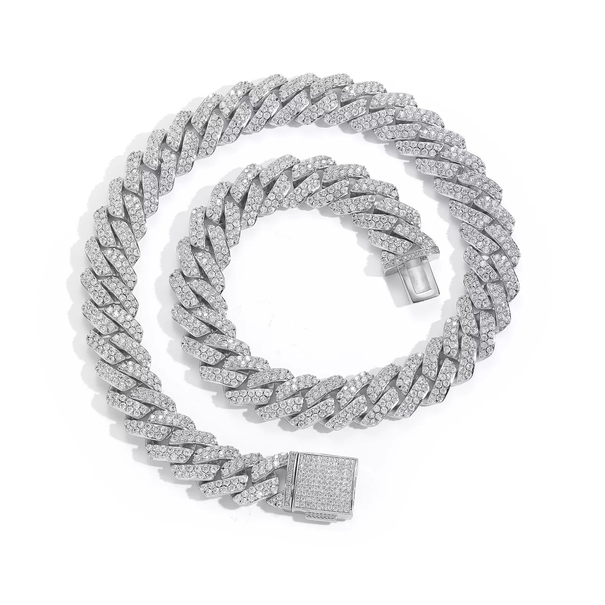 Pass Diamond Miami Hip Hop Jewelry VVS Stone Shiny 3ROW Men 925 Sterling Silver Necklace Moissanite Cuban Link Chain Luxury