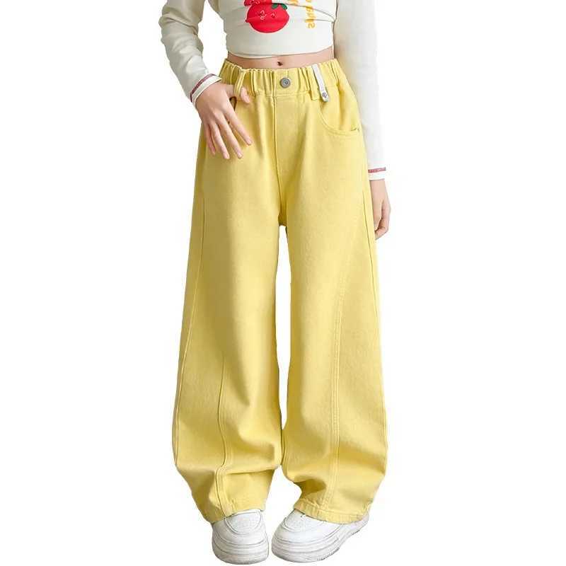 Teen Girls Jeans 2025 Spring autumn Children Fashion Western Style Cutlass Denim Pants Kids Straight Leg Loose Wide-leg PantsT250326